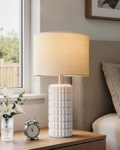 Seealle 23" Single Modern Ceramic Table Lamp, Nightstand Lamp, White - color: White
