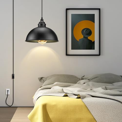 Plug in Pendant Light, 15FT Hanging Lights with Plug in Cord - color: Large black