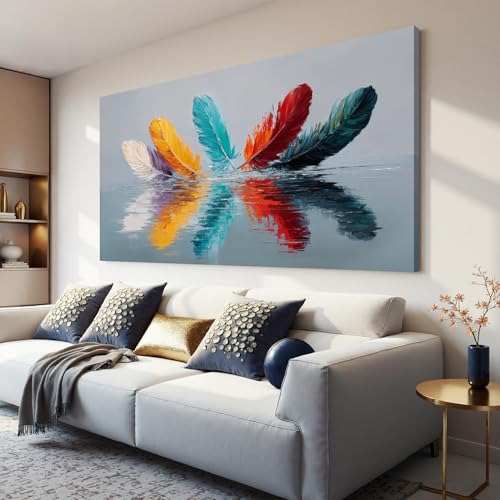YISXINOAG Colorful Feather Abstract Canvas Wall Art Decor For Living Room - color: grey orange, size: 48"L x 24"W