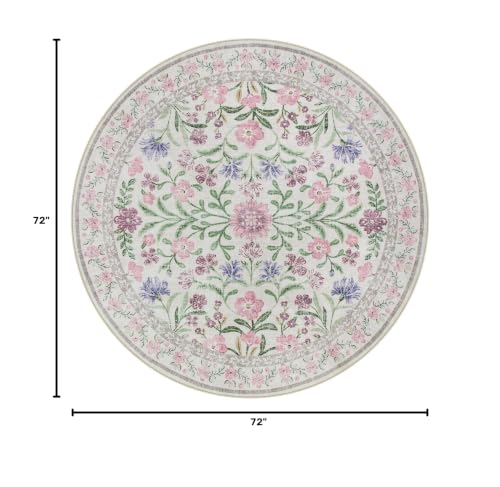 Lahome Purple 6ft Round Dorm Rug, Floral Circle Rug for Girls Bedroom - color: Pale Lilac, size: 6' (Round)