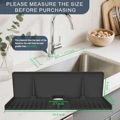 Silicone Sink Splash Guard Behind Faucet, Faucet Mat Backsplash Guard Black - color: Black, size: 14.4x8.8 inch
