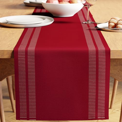 Encasa XO Table Runner, Yarn Dyed Ribbed Cotton 13"x72" - color: Ladder Red, size: 13x72 in