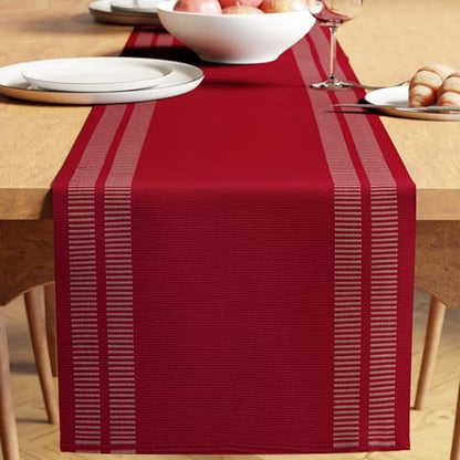 Encasa XO Table Runner, Yarn Dyed Ribbed Cotton 13"x94" - color: Ladder Red, size: 13x94 in