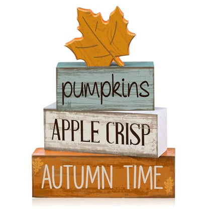 Lineshading 4 Pcs Fall Table Decor for Home, Wooden Maple Leaves Block Sign - style: Autumn Maple Leaf