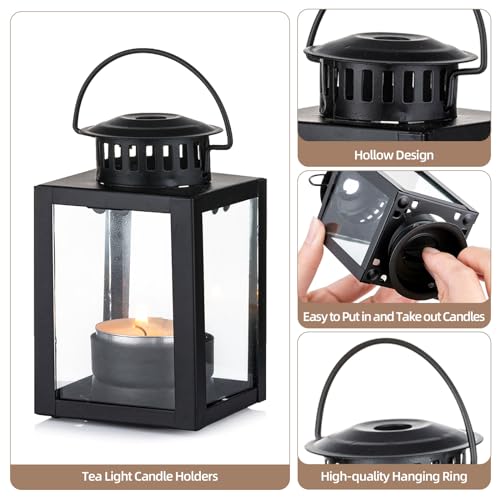 Small Black Lantern Decorative Outdoor, Set of 4 Candle Holder