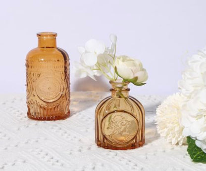 5pcs Amber Glass Bud Vase Set, Gold Small Flower Vases for Centerpieces - color: Amber, size: 5pcs