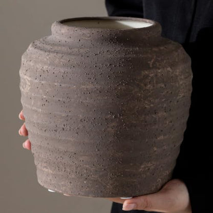 Lvases Rough Textured Brown Wabi Sabi Rustic Handmade Ceramic Decor Vase - color: Brown