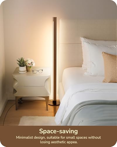 EDISHINE Wooden Floor Lamp with Remote, Dual Lighting, 7CCT & Dimmable - color: Light Brown