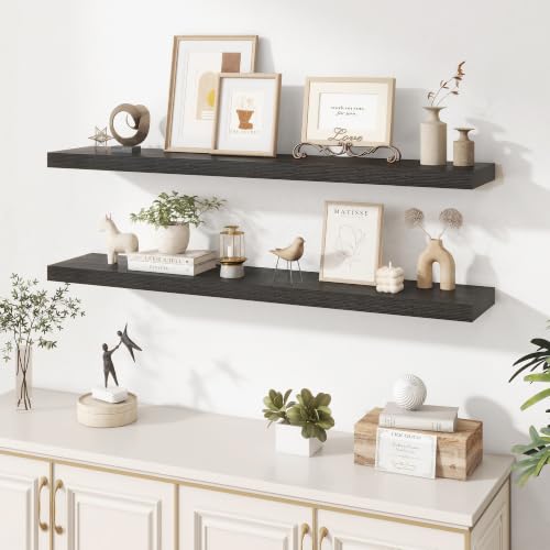 Dreamland 48 Inches Wall Mounted Wood Floating Shelves, Black, 2 Pack - color: Black, size: 48in