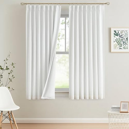 Vision Home White Pinch Pleated Full Blackout Curtains Thermal Insulated Window Curtains 72 inch for Living Room Bedroom Room Darkening Pinch Pleat Drapes with Hooks Back Tab 2 Panel 40" Wx72 L - color: White, size: 40"W x 72"L (Pack of 2)