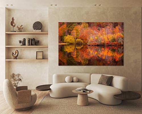 Nature Wall Art Prints - Ocean Forest Mountain Lake Canvas Landscapes - Small to Extra Large Living Room Bedroom Kitchen Bathroom Décor (Autumn Forest with Lake, 20"L x 30"W) - color: Autumn Forest with Lake, size: 20"L x 30"W