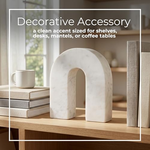 Sagebrook Home White Marble Decorative Arch Sculpture – Modern Stone Accent for Home, Office, Bedroom, Living Room – 6x2x7 Inch