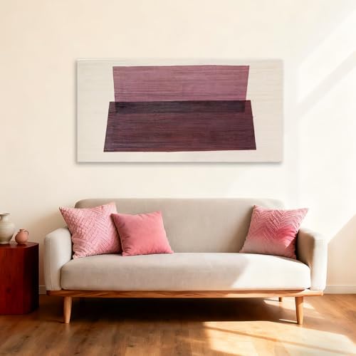 YETHEN WAL Neutral Burgundy Mauve Abstract Wall Art, Hand-Painted Textured Geometric Stripe Canvas Painting, Earth-Tone Minimalist Artwork for Living Room Bedroom Office 20x40 Inch - color: Pink, size: 40"L x 20"W