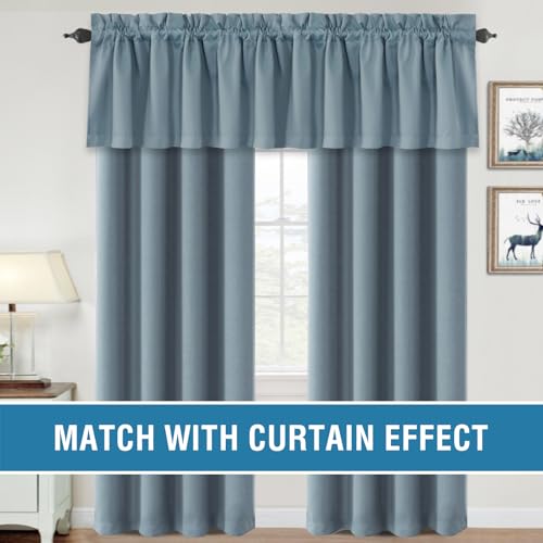 H.VERSAILTEX 100% Blackout Valances for Windows,Short Kitchen Valances and Curtain Set, Privacy Bathroom Tiers for Small Windows, 2 Pairs, 52" x 18", Stone Blue - color: Stone Blue