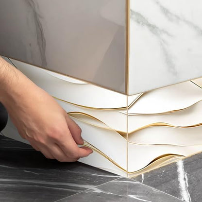 IVN Wallpaper Border Peel and Stick Wall Ivory Gold Waves 4x196 Inch - color: Ivory Gold Waves