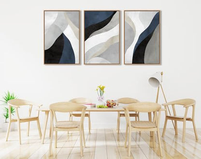 Large Abstract Framed Wall Art, Modern Blue Grey Canvas Pictures, 16"X24"X3 - color: Navy, size: 16" X 24" X 3pieces Framed
