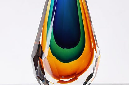 Yao Yuan Handmade Murano Glass Art Decor Sculpture - Unique Hand-Cut Cube Paperweight for Home Décor - size: 12.2in