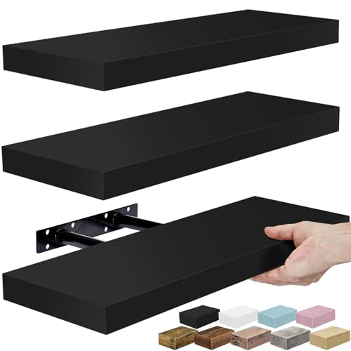Sorbus 16 Inch Floating Shelves for Wall (3 Pack, Black) - color: Black, size: 3 Pack