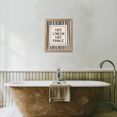 Funny Bathroom Wall Art Framed I See London I See France Bathroom Sign - color: Black and White, size: 14"L x 11"W