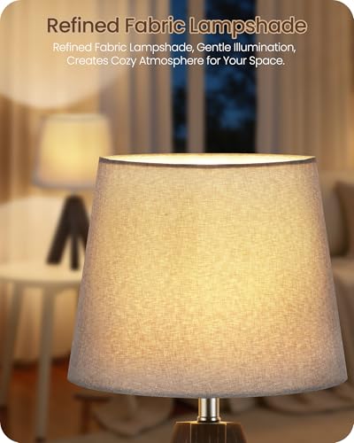 Tripod Table Lamp, 14.6" Small Bedside Lamp, Modern Nightstand Lamp with Gray Shade & Dark Walnut Base, Boho Desk Lamp for Bedroom, Kids Room, Living Room, Study, E26 Socket, VH51TL05 - color: Gray+Dark Walnut