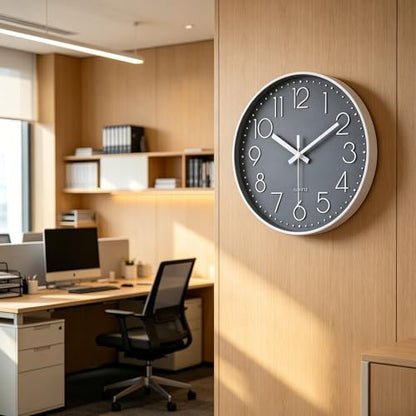 jomparis Wall Clock 12 Inch Non-Ticking Silent Battery Operated Round Wall Clock Modern Elegant Simple Style Clock for Home Office Kitchen Bedroom Living Room - color: Gray, size: 12 Inch