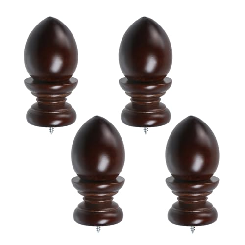 T Tulead Wooden Curtain Rod Finials, Brown, 4PCS - style: Brown, 1.41", 4PCS