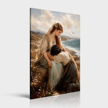 Canvas Wall Art Seaside Embrace Framed Style Romantic Portrait 12x16 Inch - color: Figure Painting, size: 16"L x 12"W