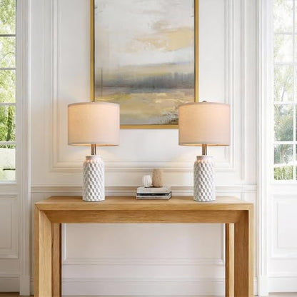 USumkky 20.5" Ceramic Table Lamps Set of 2 - Modern Farmhouse & Boho Style, Bedside Nightstand Lamps for Bedroom, Living Room End Table Lamps, Small Desk Lamp(Matte White) - color: 20.5" Matte White