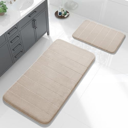 Yimobra Large Memory Foam Bathroom Mat Set, 44 x 24 & 24 x 17 in, Beige - color: Beige, size: 44x24+24x17 Inch