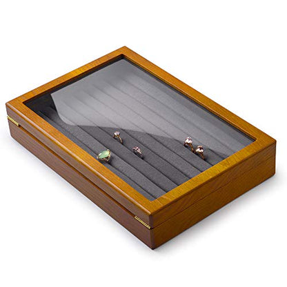 Oirlv Wood Jewelry Box Rings Earrings Acrylic Lid - size: Grey Ring/Earring Box