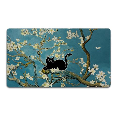 Van Gogh Inspired Almond Blossom Black Cat Door Mat Outdoor Indoor Entrance Entryway 17x30 in, Vintage Spring White Floral Funny Cat Welcome Mat for Front Door Porch645 - color: Fcolor009