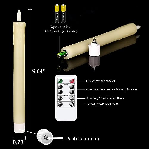 GenSwin Drip Wax Flameless Taper Candles Battery Operated with Remote Timer - color: Ivory-B