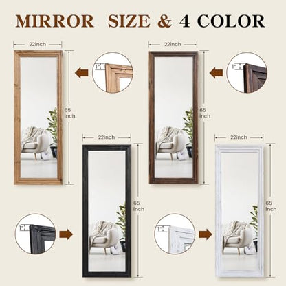 65x22in Full Length Mirror, 3-Tier Stepped Solid Wood Frame - color: Light Brown, size: 65"L x 22"W