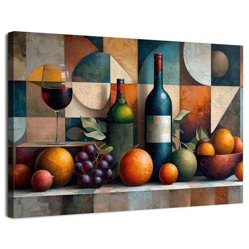 Abstract Kitchen Wall Decor Geometric Wall Art Wine Glass Painting 16x24" - color: Abstract Kitchen, size: 24"L x 16"W