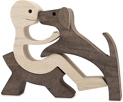Unique Gift Hand Carved Wooden Man and Dog Statue, Wood Human Dog Figurine Sculpture Home Office Décor, Remember Friendship Between Dog and People (Relaxing Man and Dog) - color: Relaxing Man and Dog