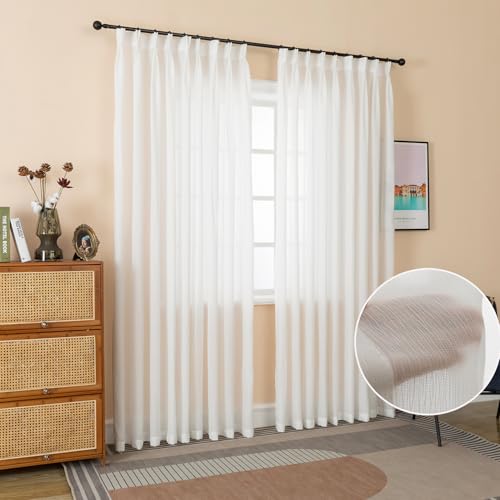 84 Inches Long Pinch Pleated Curtains White Semi Sheer Light Filtering Window Curtains for Living Room Bedroom 1 Panel Sliding Glass Door for Pinch Pleat Drapes, W52 x L84 - color: White, size: 52"W x 84"L (Pack of 1)