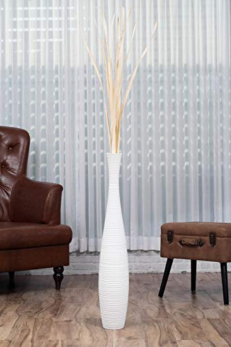 Leewadee Large Floor Vase 34" Mango Wood for Pampas Grass, Dried Flowers - color: White, size: 34 inches