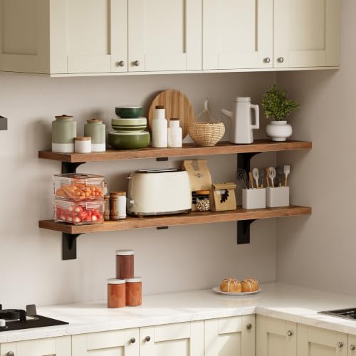 HOOBRO Floating Shelves for Wall, 39.4" Wall Mounted Shelves Set of 2 - color: Rustic Brown + Black, size: 39.4 Inches