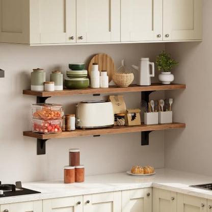 HOOBRO Floating Shelves for Wall, 39.4" Wall Mounted Shelves Set of 2 - color: Rustic Brown + Black, size: 39.4 Inches