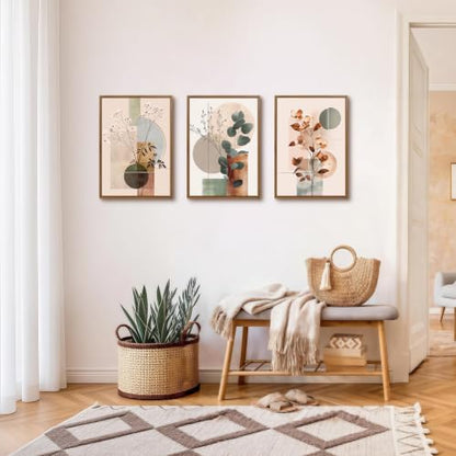 WENGTIAO Boho Neutral Abstract Botanical Framed Canvas Wall Art 16"x24"x3 - color: Boho Neutral Abstract Botanical, size: 16"x24"x3Pcs