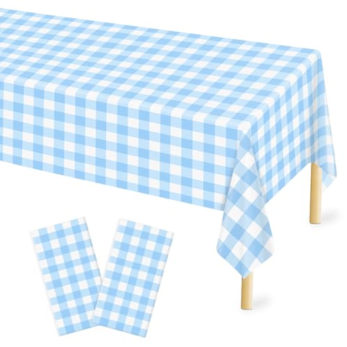 Mulbozy 2 Pcs Blue Gingham Tablecloth 54×108in, Blue Checkered Table Cloth - color: Checkered-light Blue, size: 54" X 108" Rectangle