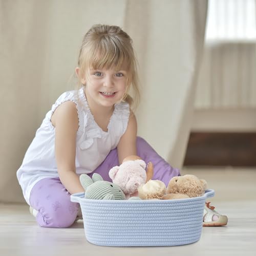 XUANGUO Medium Woven Cotton Rope Storage Basket with Handles, Blue - color: blue
