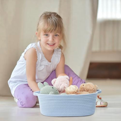 XUANGUO Medium Woven Cotton Rope Storage Basket with Handles, Blue - color: blue