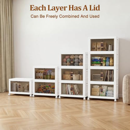 1Tier 53QT Stackable Storage Bins With Lids Portable Wheels Cabinet, White - size: 53QT(Per Tier)-1Tier