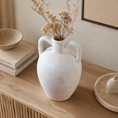 UPWOIGH 11.8in Ceramic Flower Vase with Handles - color: Off-white, size: 11.8''