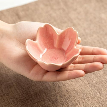 Flower Ceramic Jewelry Dish, Floral Ring Holder Tray - color: pink