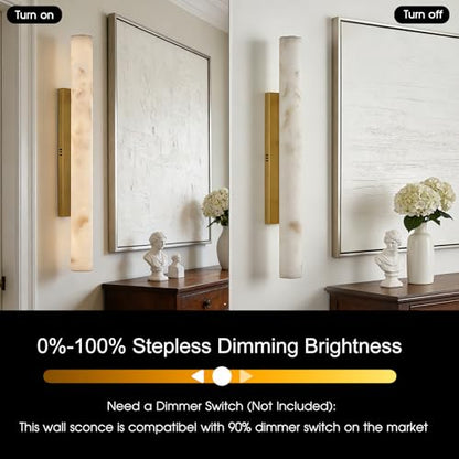 Artisan Alabaster Wall Sconces Set of 2, 36in Long Brass Linear Sconce, Faux Alabaster Bathroom Vanity Lights, 3000K Dimmable Gold Modern Wall Light for Bedroom, Living Room, Hallway, Stairs - color: Gold-36in-2Pcs
