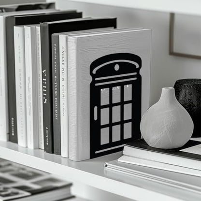 Peacoblue 5.3"x4.3"x7.9" Metal Bookends, Heavy Duty Book Ends for Shelves - color: Telephone Booth