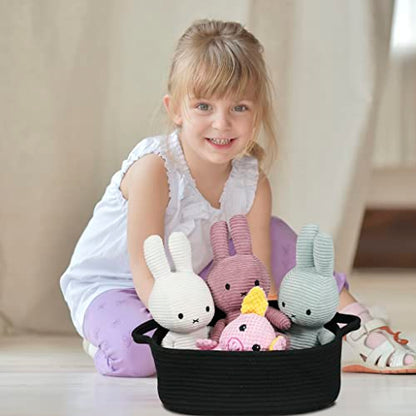 XUANGUO Medium Woven Cotton Rope Storage Basket with Handles, Black - color: black