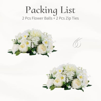 Flower Balls Centerpieces for Tables: White Silk Rose, 2Pcs - color: White, size: 2 PCS